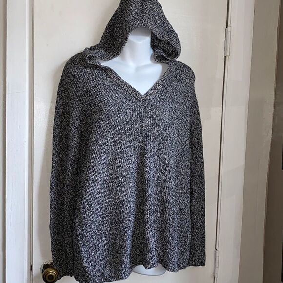 CHICO’S Black and White Marled Pullover Hoodie-M - Picture 1 of 5